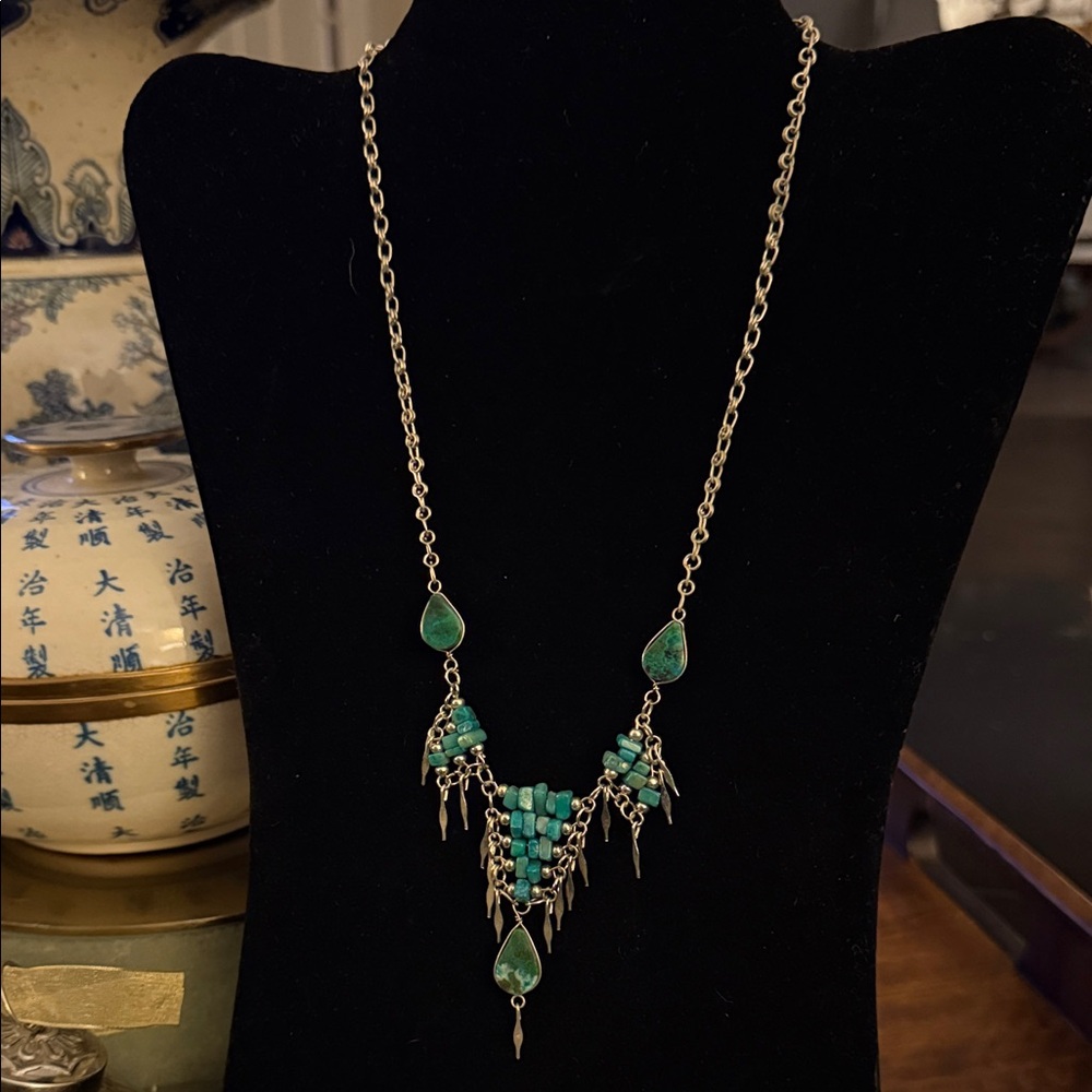 Elegant handmade in Peru, alpaca Silver and Green teal turquoise Necklace - Picture 2 of 5